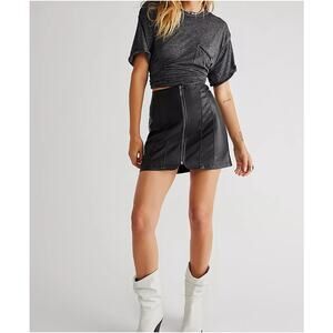 Free People Layla Vegan Mini Skirt Black Faux Leather Size 2 / XS